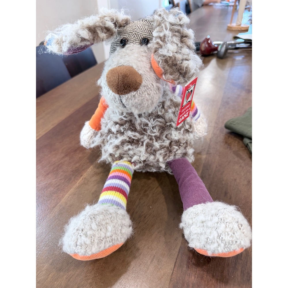 Ganz Plush Dog Stuffed Animal Mixed Media Tweed Striped Curly Fur 16" NWT